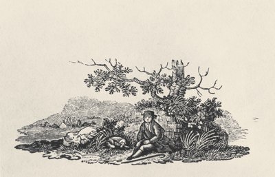 Een heer onder een boom, uit Land Birds, gepubliceerd 1797 (houtsnede) door Thomas Bewick